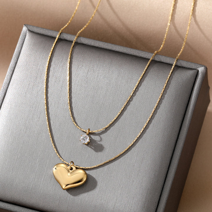 Gold Necklace(Love & crystal pendant)