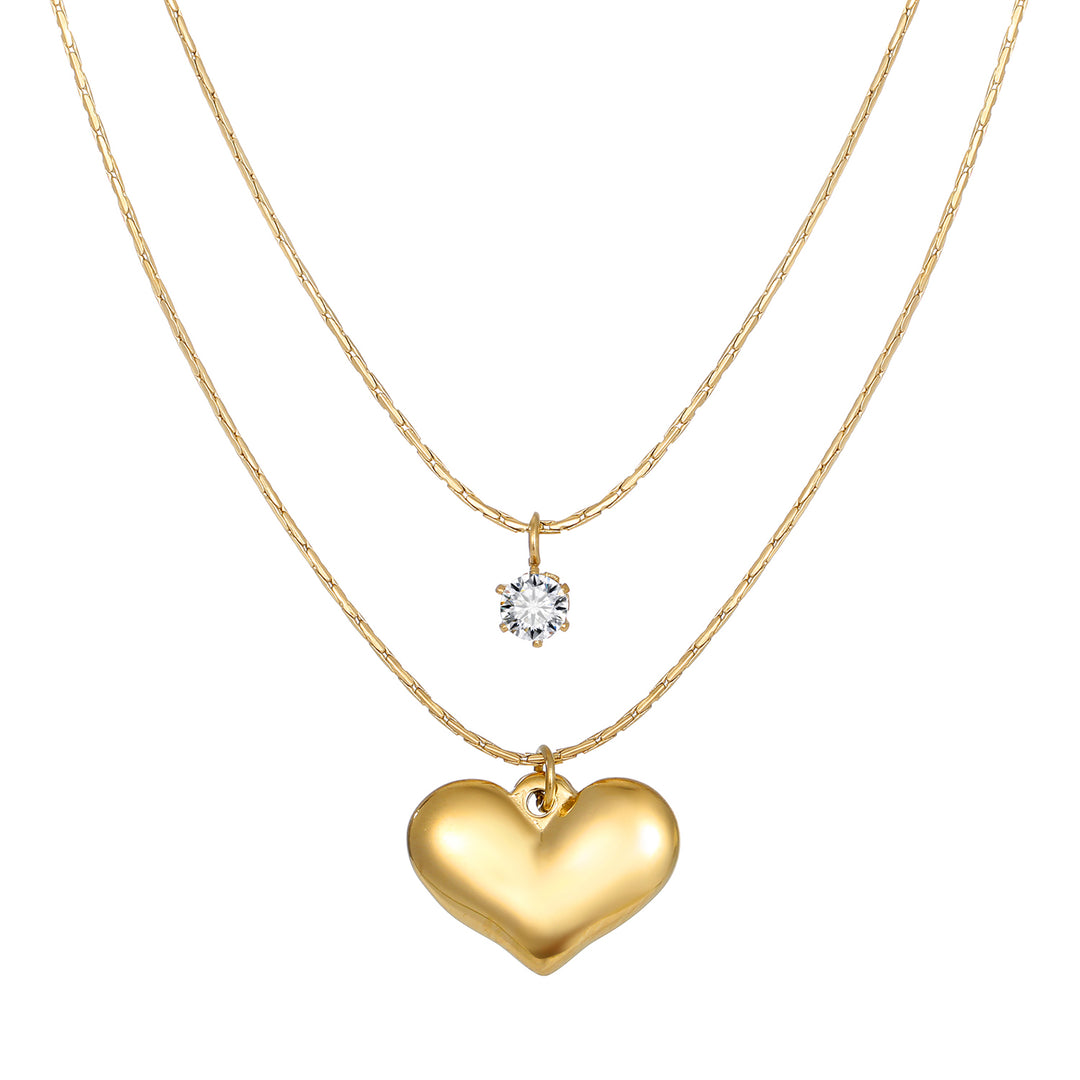 Gold Necklace(Love & crystal pendant)