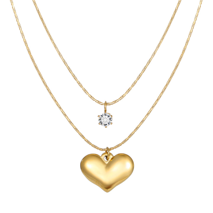Gold Necklace(Love & crystal pendant)