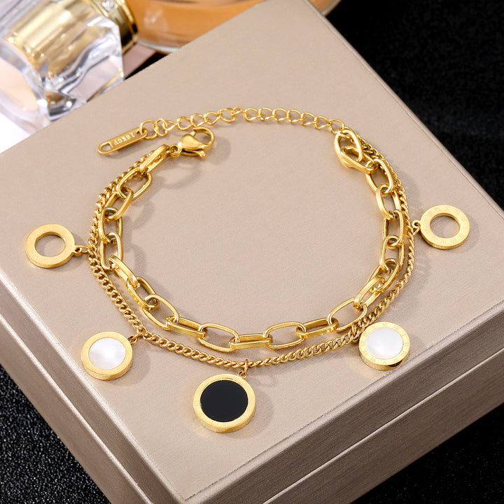Double-Layers Stainless steel Bracelet With Charms