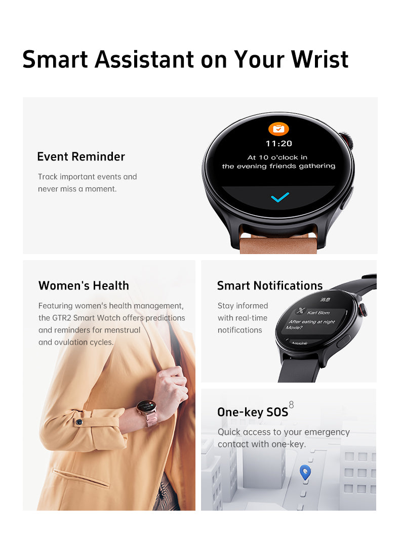 GTR2 - Women & Men Smartwatch for Android & IOS – Sport Health & Fitness Tracker - steel band
