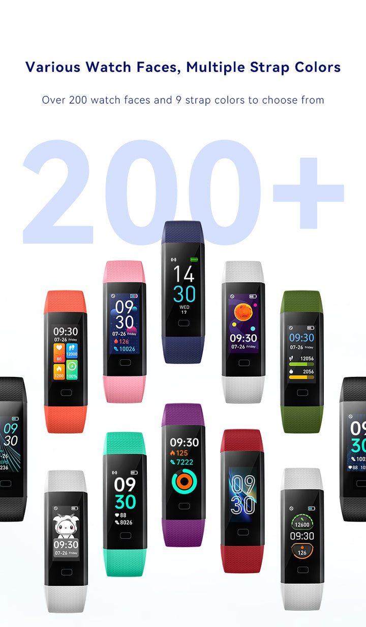 S5-4 Waterproof Fitness Watch/Health Bracelet for Android & IOS – Health & Fitness Tracker: 16 Sport Modes – 10 Color Smartwatch Straps